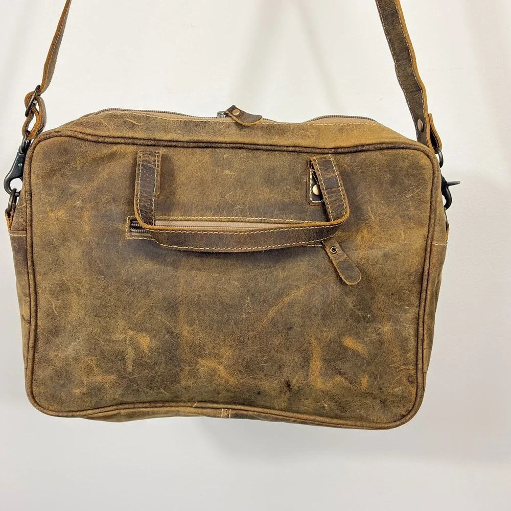 Myra Bag Brown Cheeta Leather, Leopard Hair on Cowhide Laptop Bag Fringe Western